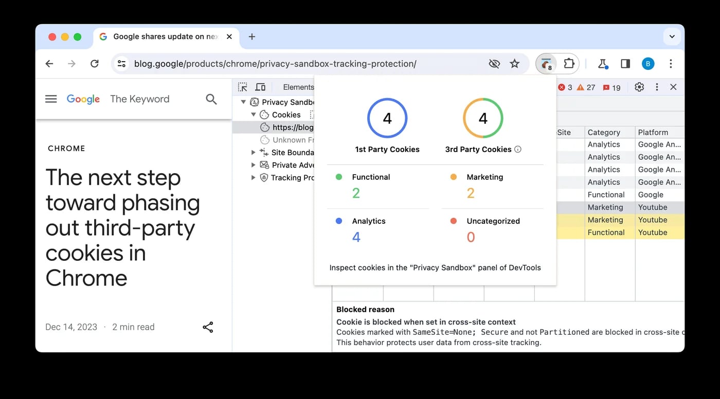Google's Privacy Sandbox Analysis Tool (PSAT) interface